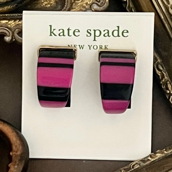 KATE SPADE • Vintage Bronwyn Resin Striped Huggies Hoop Earrings